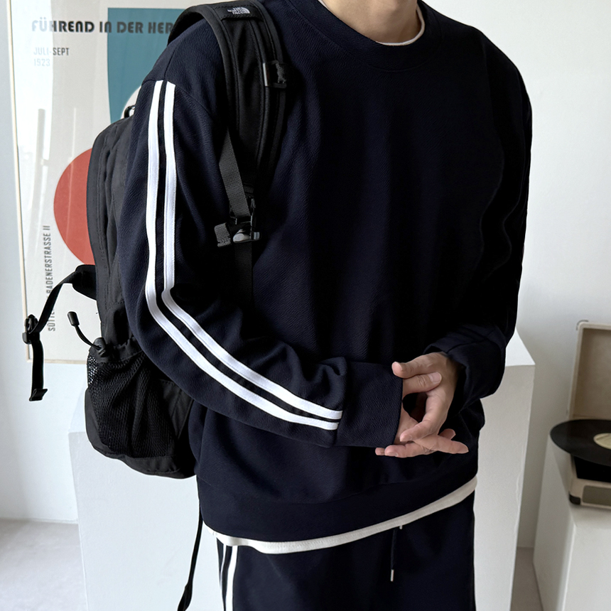 (SET 추가금X) 두줄 라인 맨투맨 와이드 팬츠 트레이닝 세트 2컬러 M~3XL 빅사이즈 상세 이미지 10