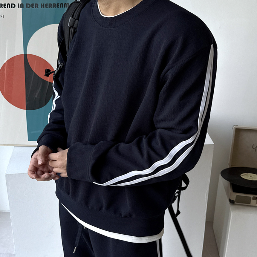 (SET 추가금X) 두줄 라인 맨투맨 와이드 팬츠 트레이닝 세트 2컬러 M~3XL 빅사이즈 상세 이미지 11