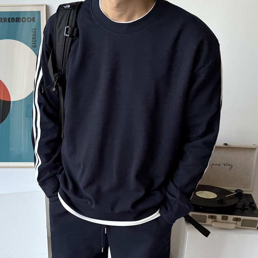 (SET 추가금X) 두줄 라인 맨투맨 와이드 팬츠 트레이닝 세트 2컬러 M~3XL 빅사이즈 상세 이미지 13